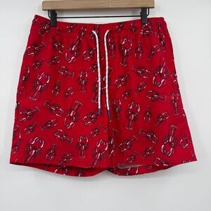 Members Mark Swim Trunks Men Large Red Lobsters Resort Beach Vacation Lined